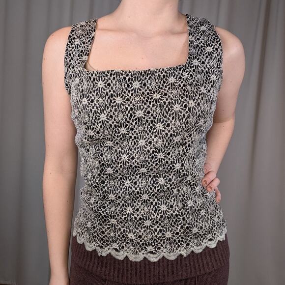 Y2K Whimsygoth Lacy Tank Top Black and White Size Large Dress Barn - Picture 8 of 8